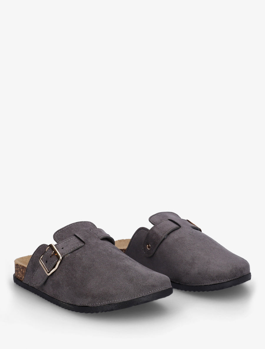 Mules style sabot en suédine - Gris - 4