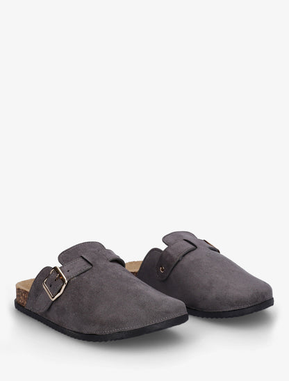 Mules style sabot en suédine - Gris - 4