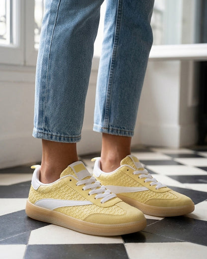 Baskets en simili effet tressé - Jaune