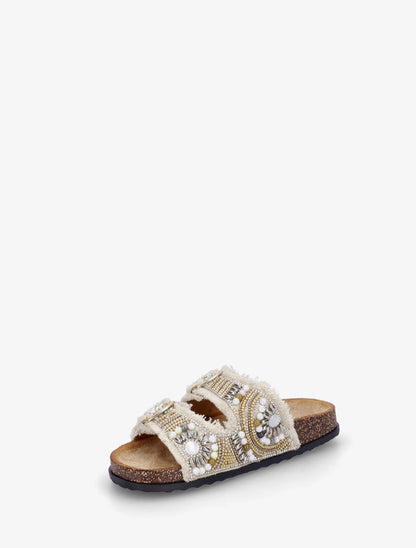 Claquettes à boucles et perles - Beige - 3