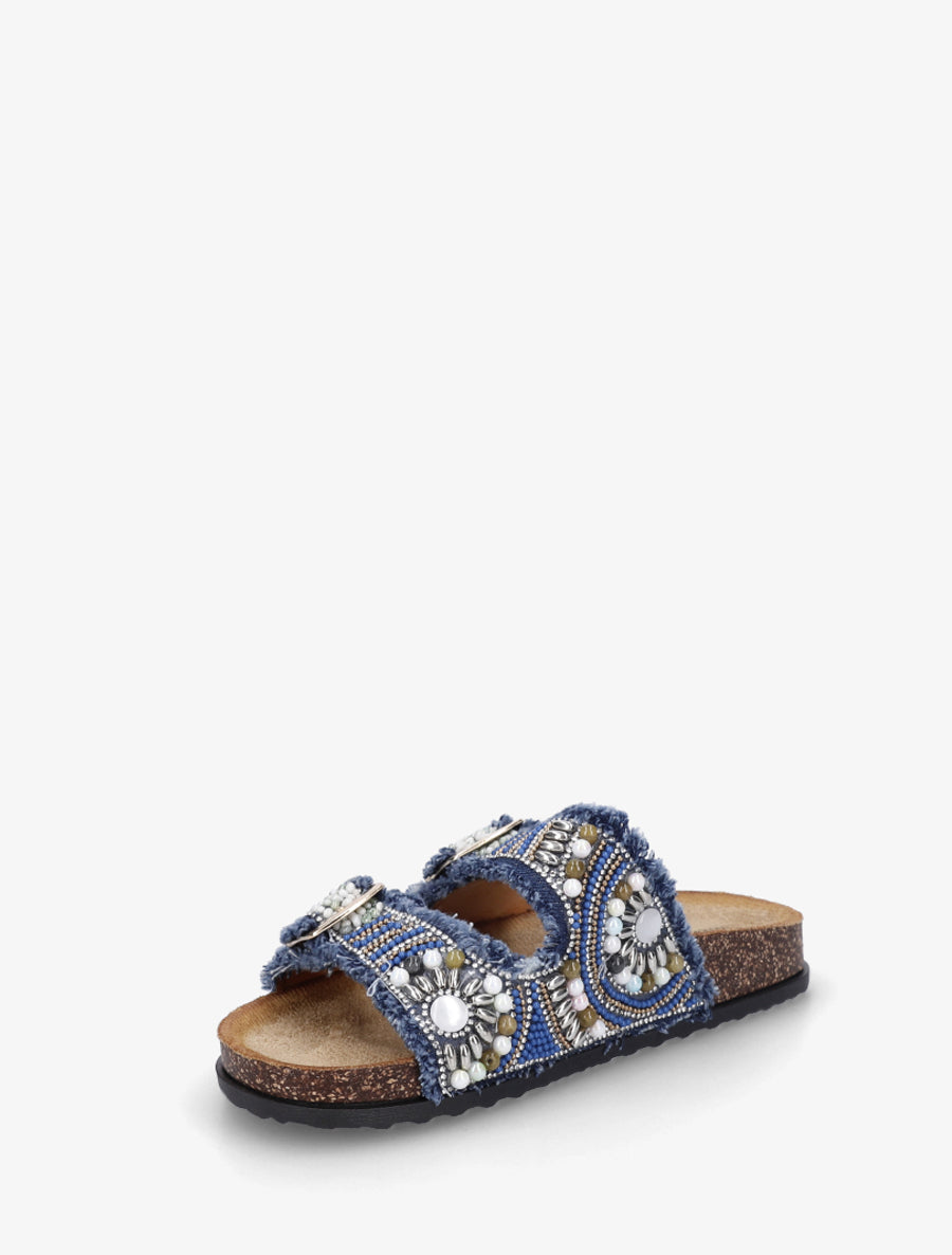 Claquettes à boucles et perles - Bleu foncé - 3