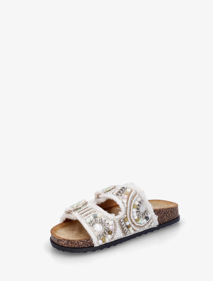 Claquettes à boucles et perles - Blanc - 3