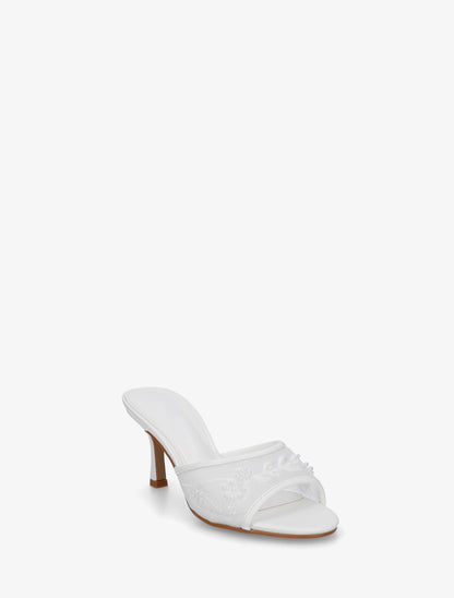 Mules en tissu brodées et perles - Blanc - 2