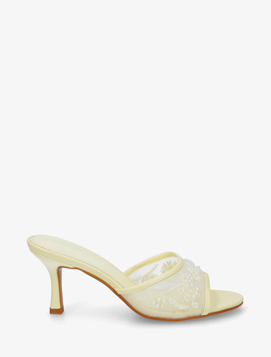 Mules en tissu brodées et perles - Jaune pastel - 1