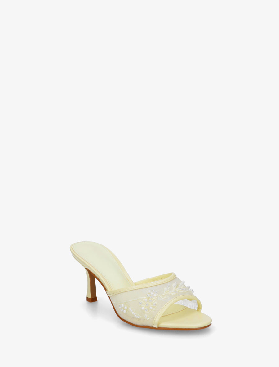 Mules en tissu brodées et perles - Jaune pastel - 2