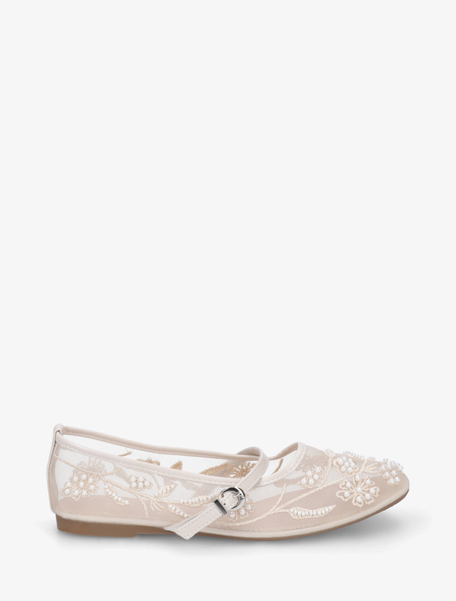 Ballerines effet mesh ornées de perles - Beige - 1