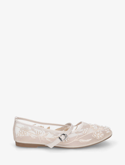 Ballerines effet mesh ornées de perles - Beige - 1