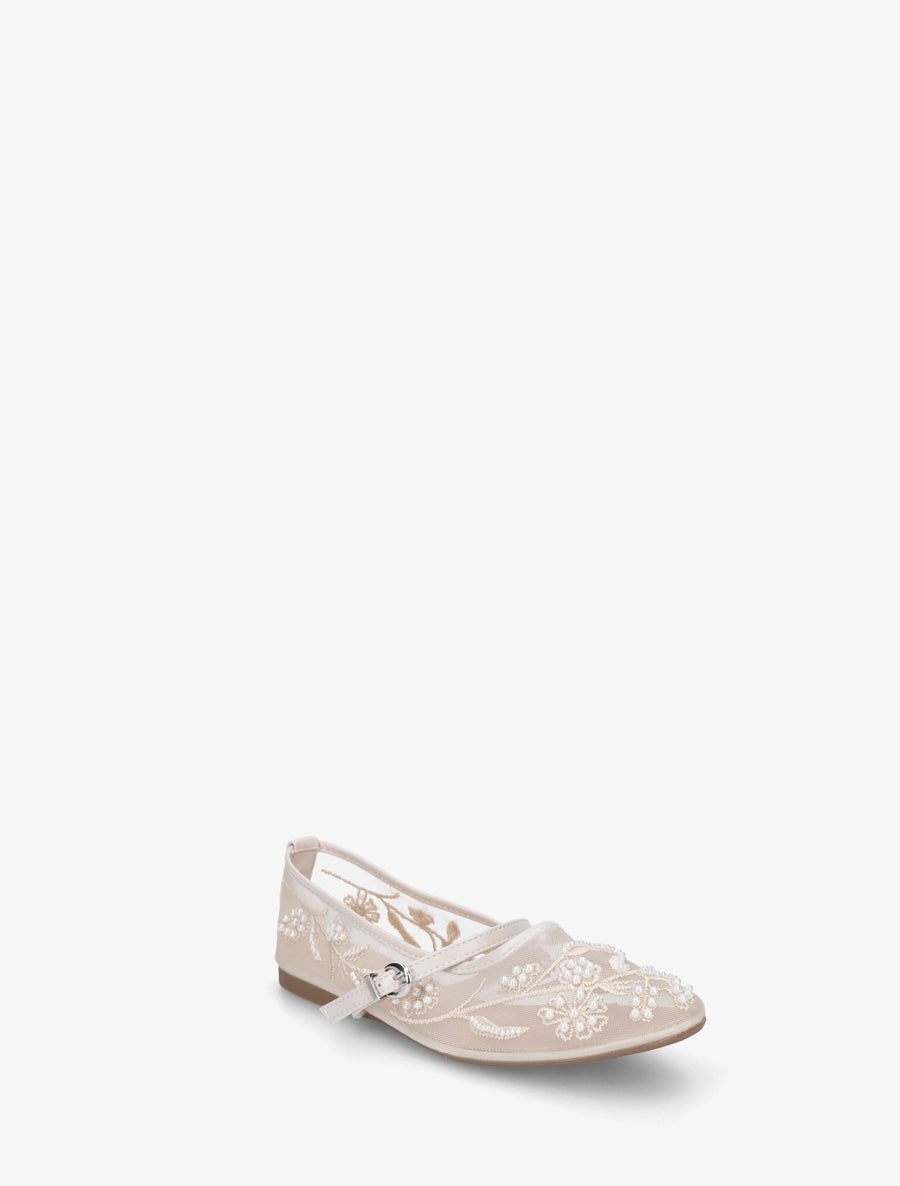 Ballerines effet mesh ornées de perles - Beige - 2