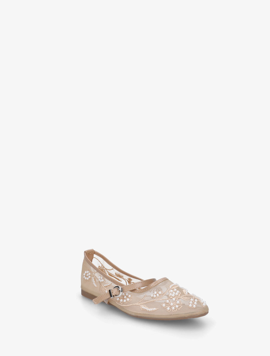 Ballerines effet mesh ornées de perles - Taupe - 2