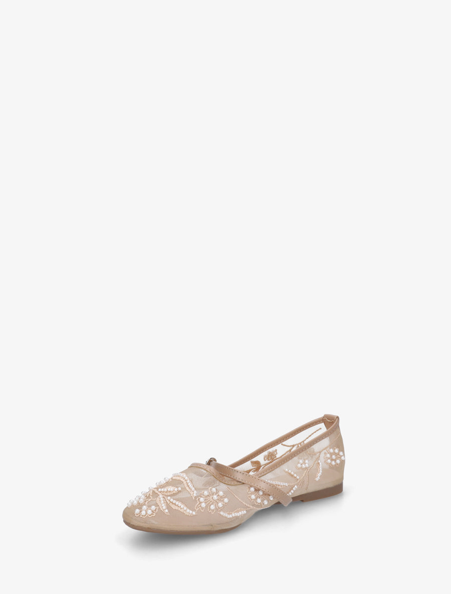 Ballerines effet mesh ornées de perles - Taupe - 3