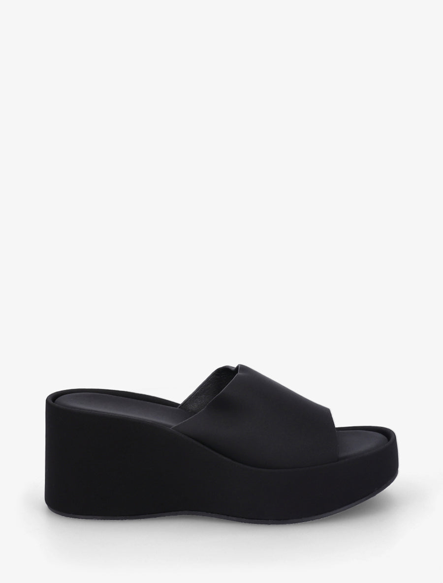 Mules compensées unies en simili - Noir - 1