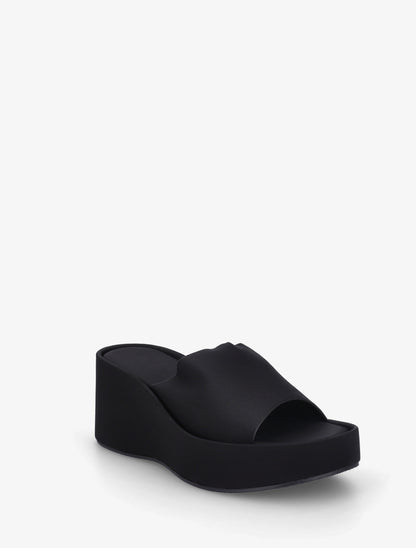 Mules compensées unies en simili - Noir - 2