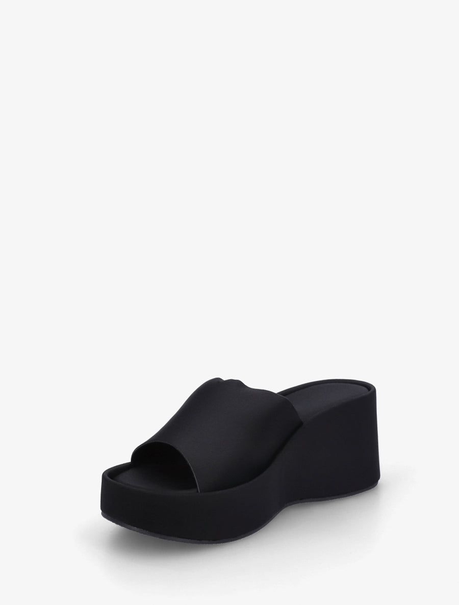 Mules compensées unies en simili - Noir - 3