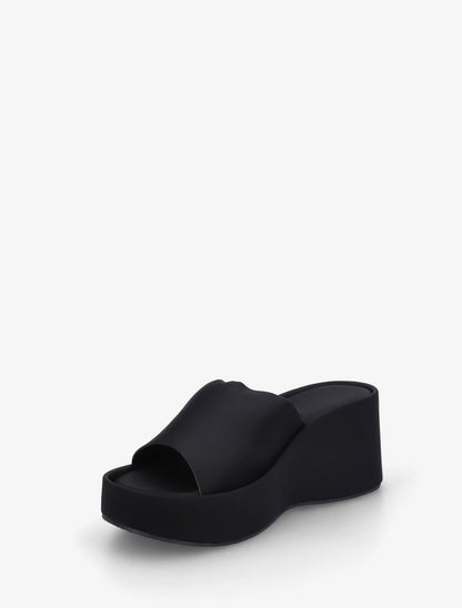Mules compensées unies en simili - Noir - 3