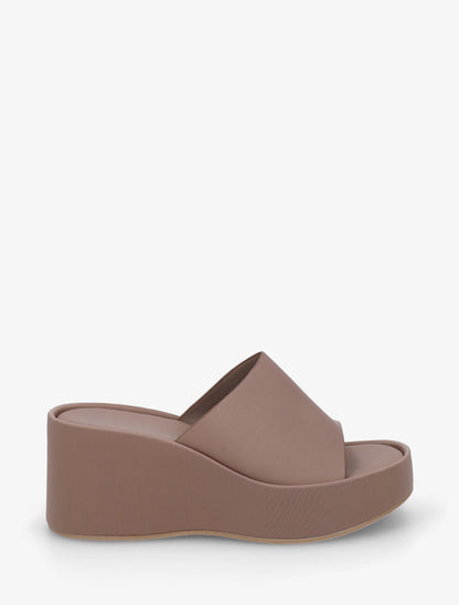 Mules compensées unies en simili - Taupe - 1