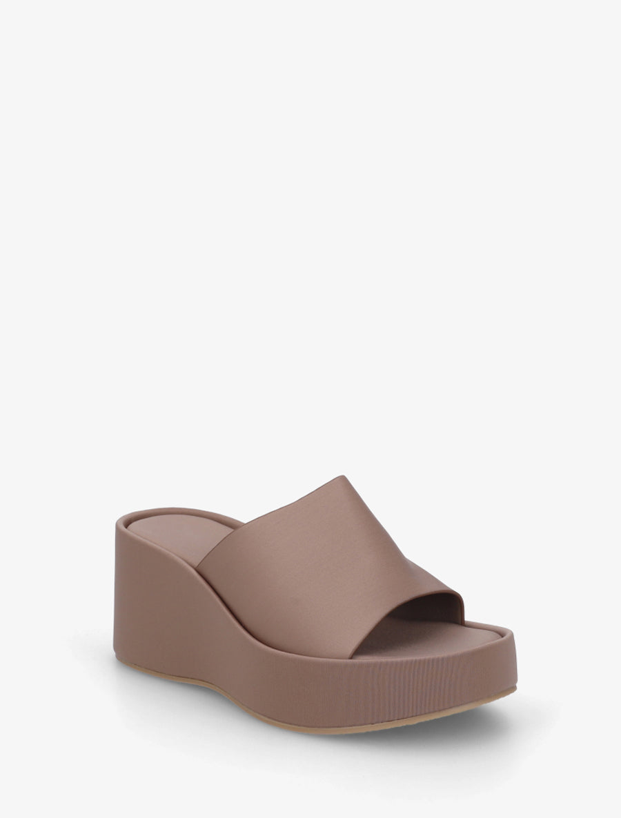 Mules compensées unies en simili - Taupe - 2