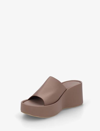 Mules compensées unies en simili - Taupe - 3