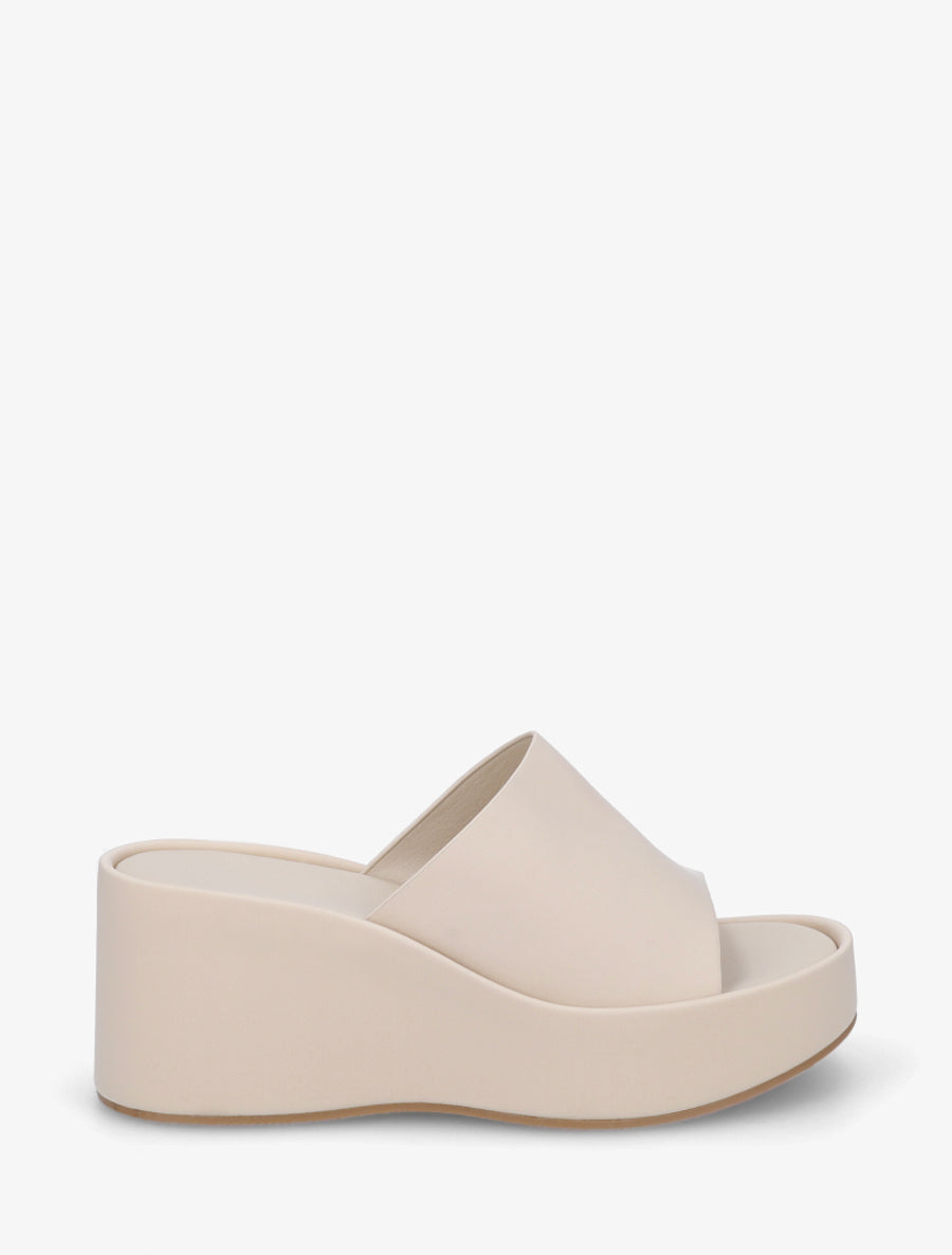 Mules compensées unies en simili - Beige - 1