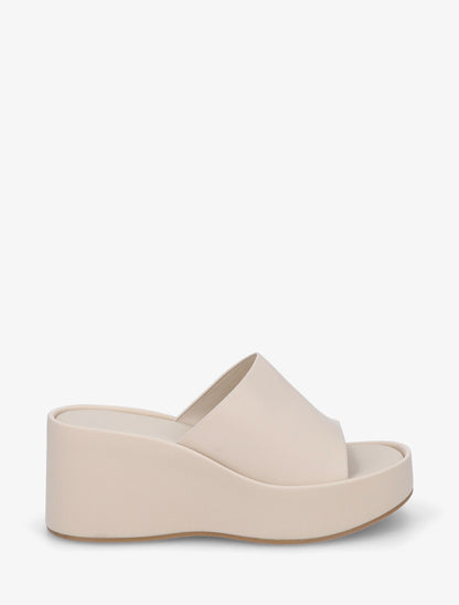 Mules compensées unies en simili - Beige - 1