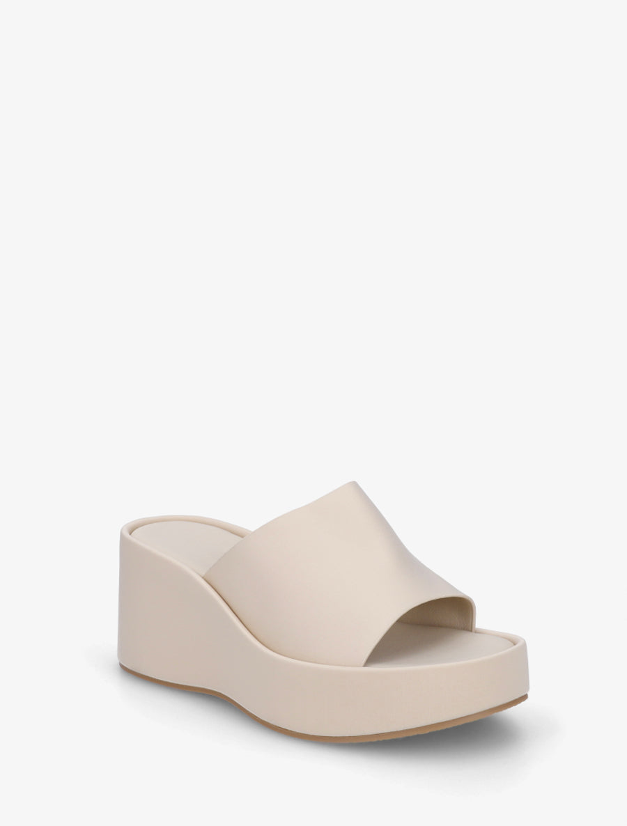 Mules compensées unies en simili - Beige - 2