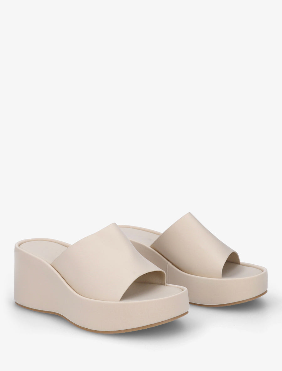 Mules compensées unies en simili - Beige - 4
