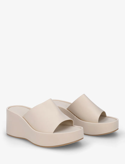 Mules compensées unies en simili - Beige - 4