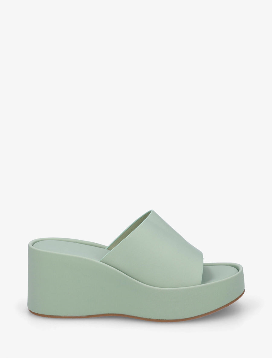 Mules compensées unies en simili - Vert d&