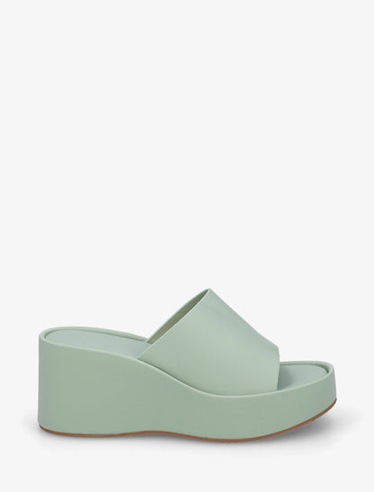 Mules compensées unies en simili - Vert d&