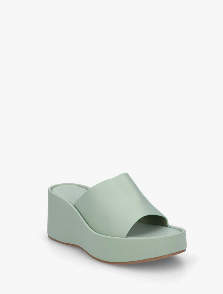 Mules compensées unies en simili - Vert d&