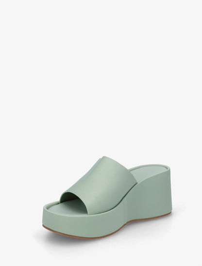 Mules compensées unies en simili - Vert d&