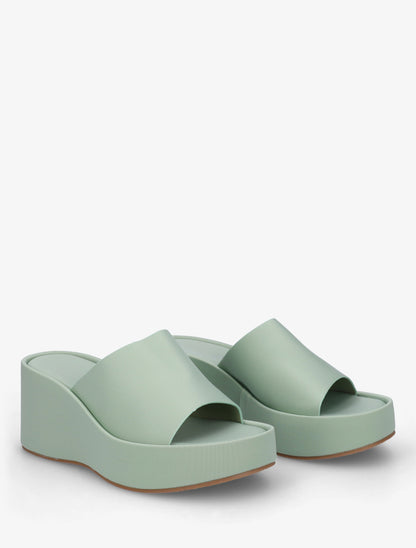 Mules compensées unies en simili - Vert d&