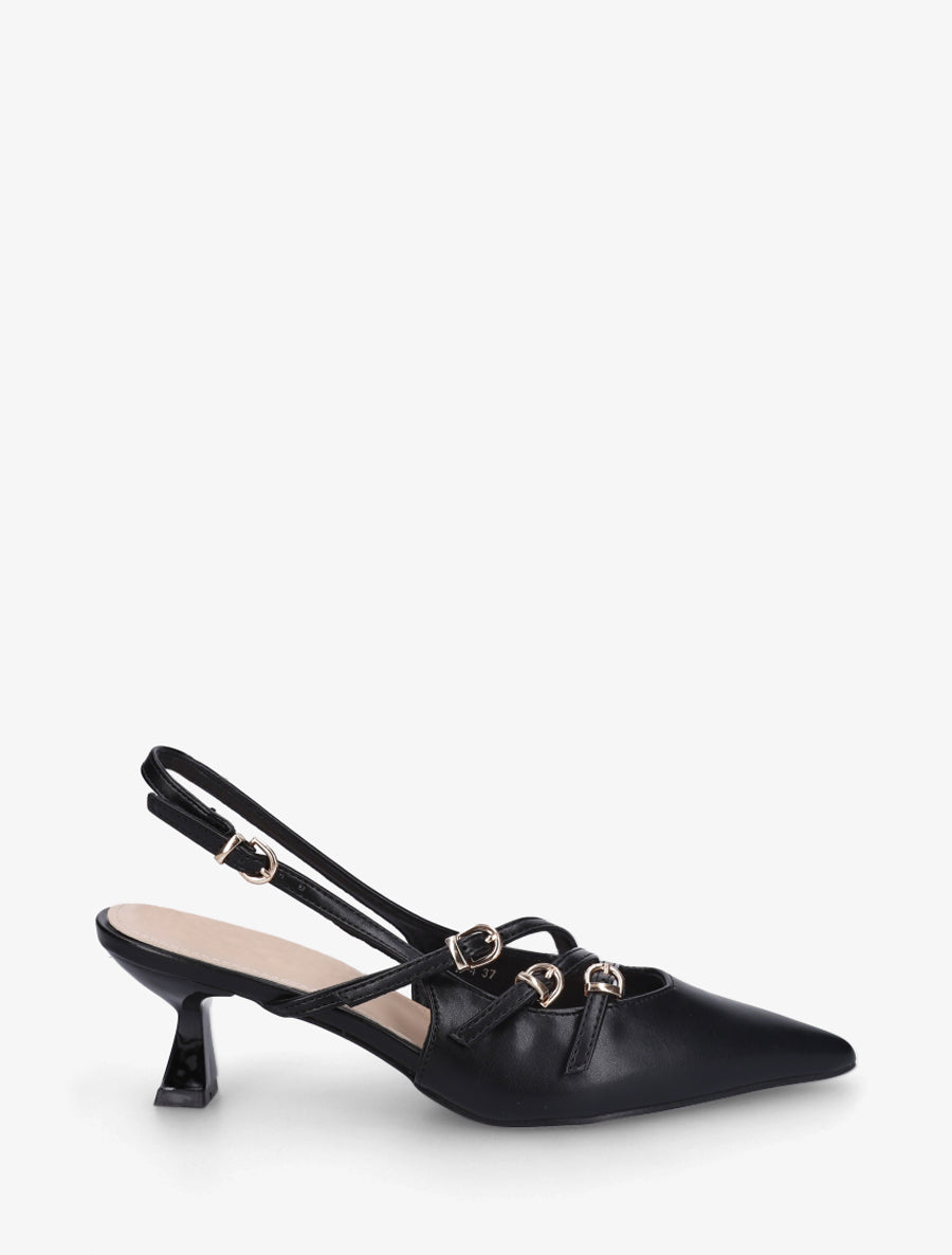 Escarpins à petit talon et boucles - Noir - 1