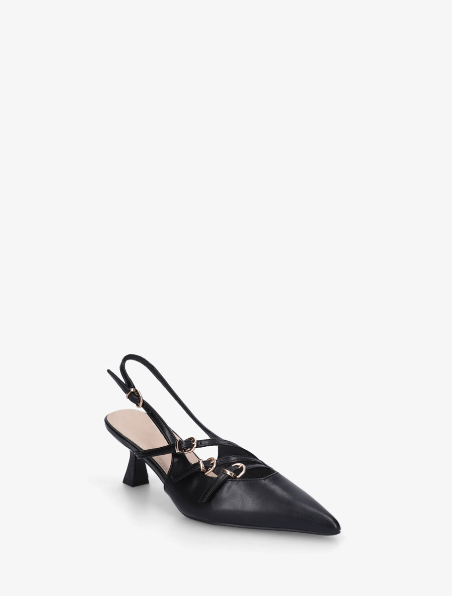 Escarpins à petit talon et boucles - Noir - 2