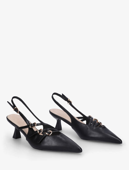 Escarpins à petit talon et boucles - Noir - 4