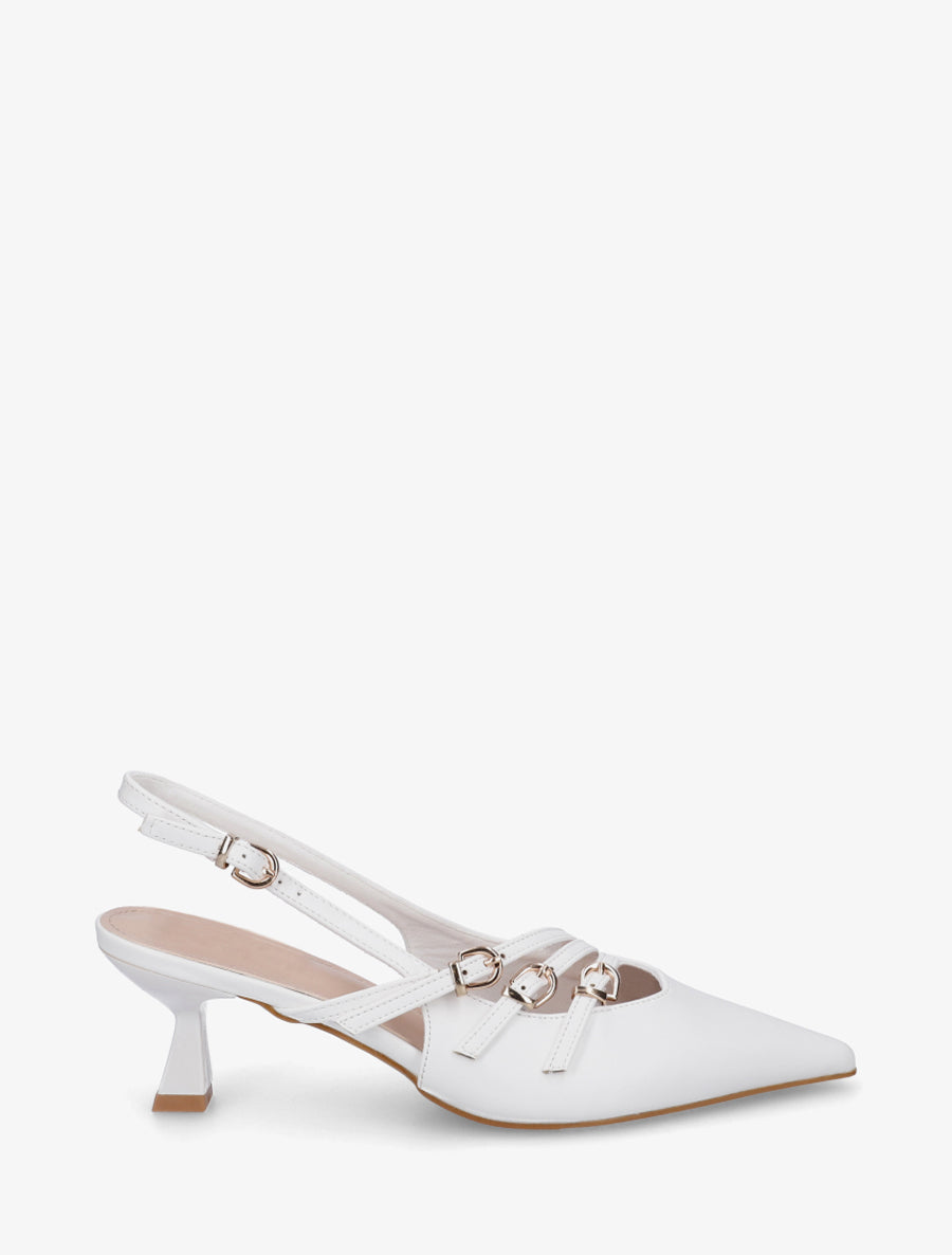 Escarpins à petit talon et boucles - Blanc - 1
