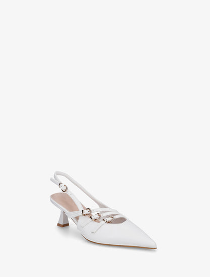 Escarpins à petit talon et boucles - Blanc - 2