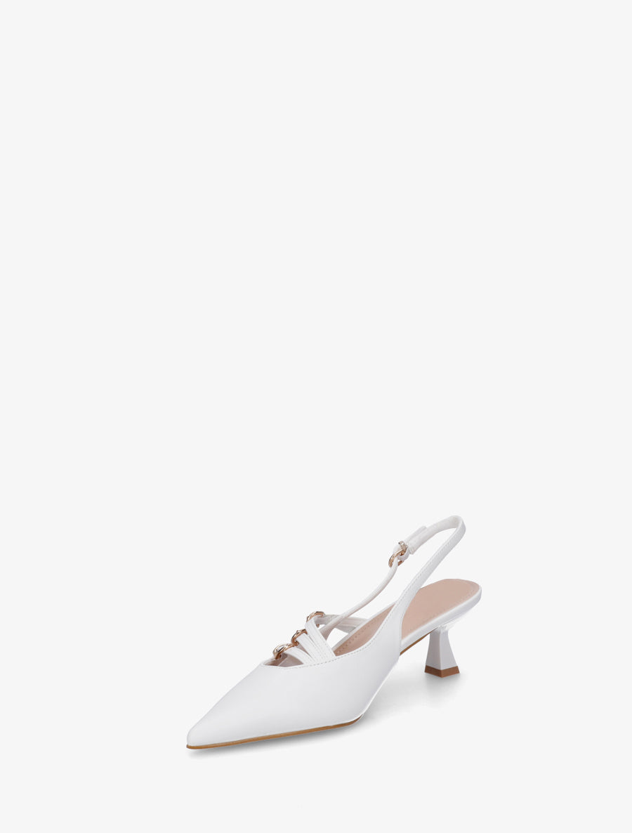 Escarpins à petit talon et boucles - Blanc - 3