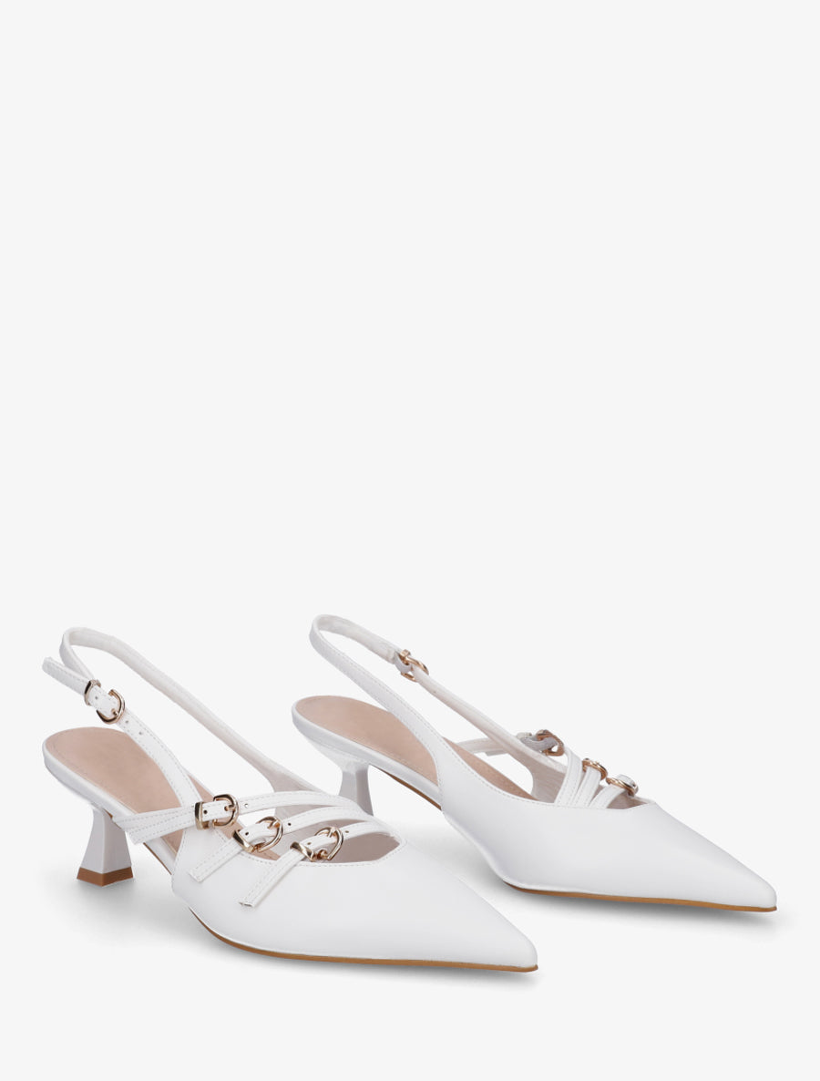 Escarpins à petit talon et boucles - Blanc - 4