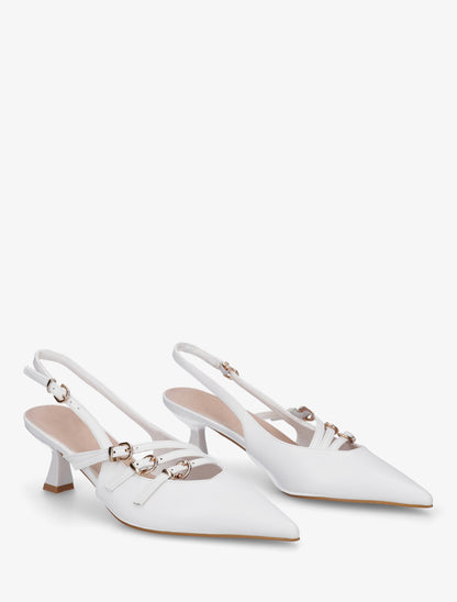 Escarpins à petit talon et boucles - Blanc - 4