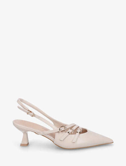Escarpins à petit talon et boucles - Beige - 1
