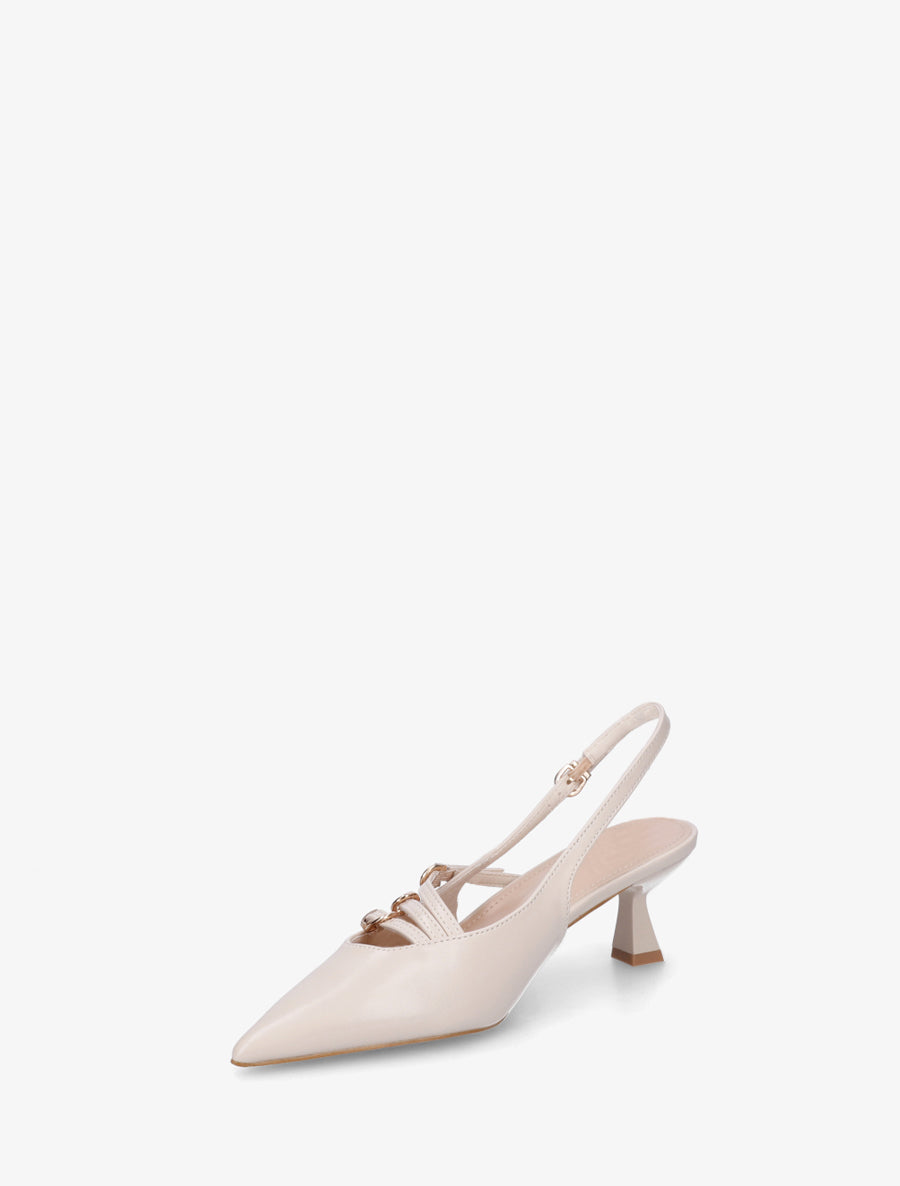 Escarpins à petit talon et boucles - Beige - 3