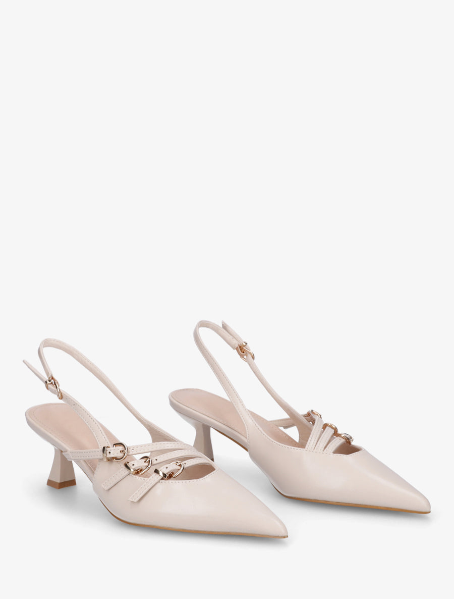 Escarpins à petit talon et boucles - Beige - 4