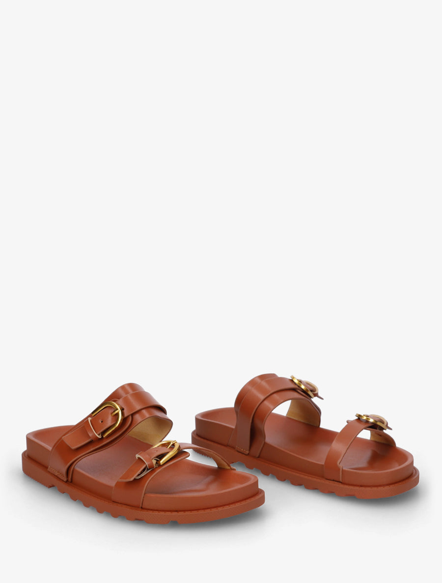 Claquettes à boucles en simili - Camel - 4