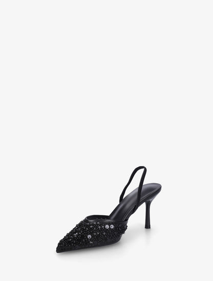 Escarpins effet mesh ornées de perles et sequins - Noir - 3
