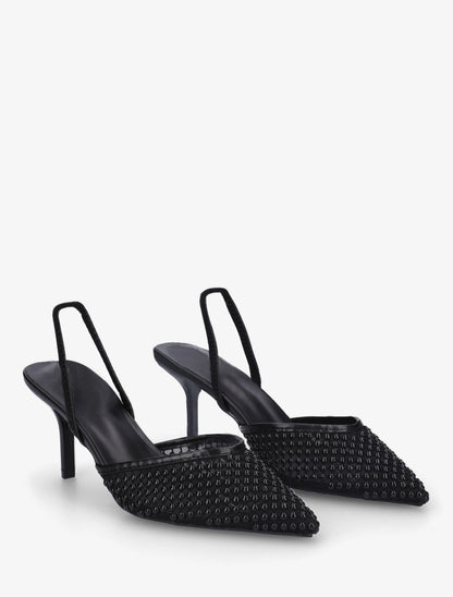 Escarpins effet mesh ornées de perles - Noir - 4