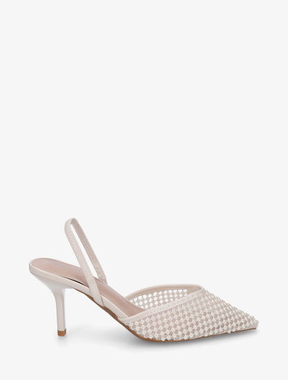 Escarpins effet mesh ornées de perles - Beige - 1