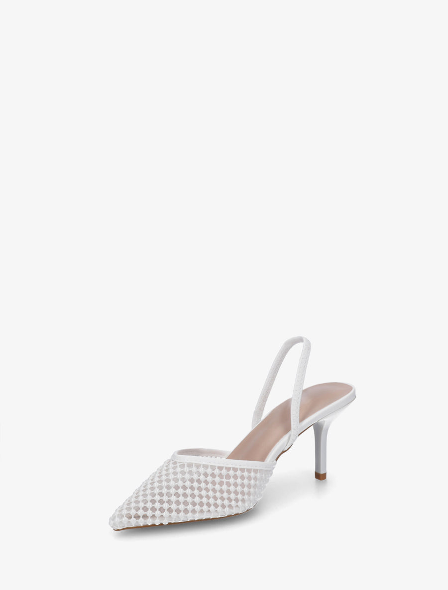 Escarpins effet mesh ornées de perles - Blanc - 3