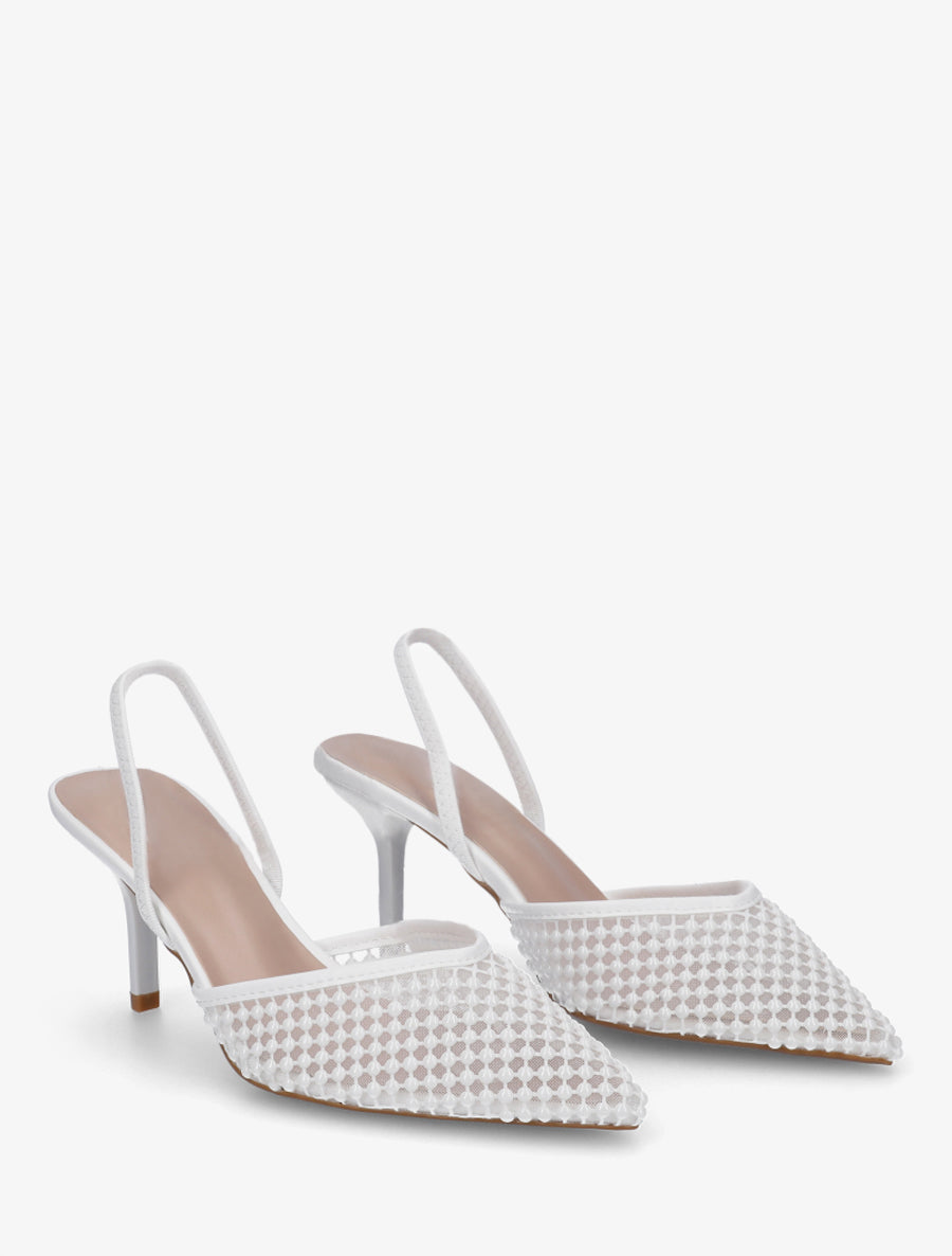 Escarpins effet mesh ornées de perles - Blanc - 4