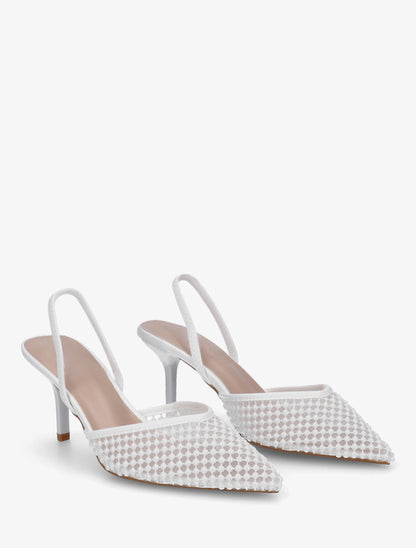 Escarpins effet mesh ornées de perles - Blanc - 4