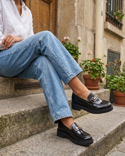 Mocassins en simili à bijou métallique - Noir